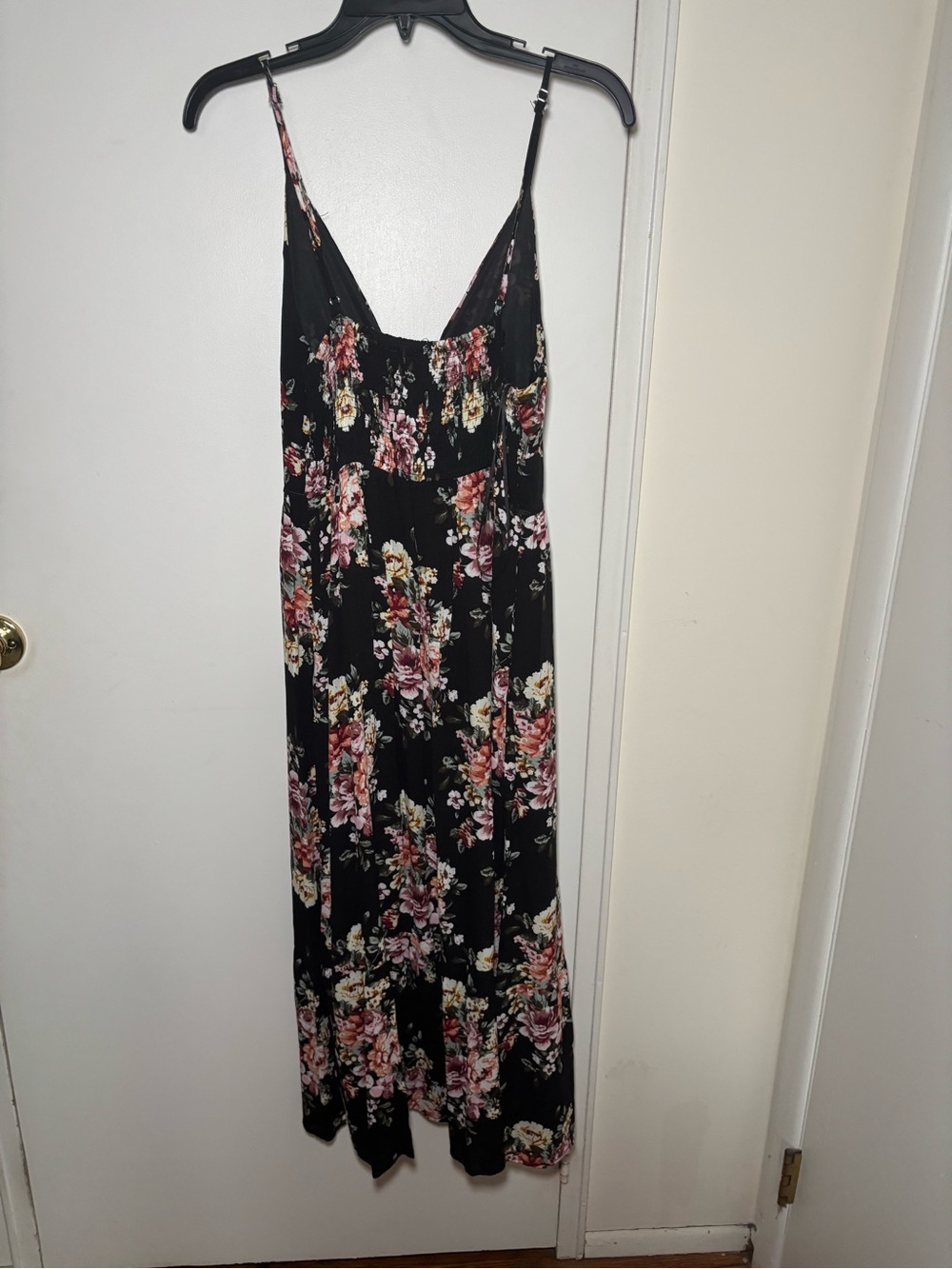 Floral Black Maxi Dress with Pink Bouquet Print